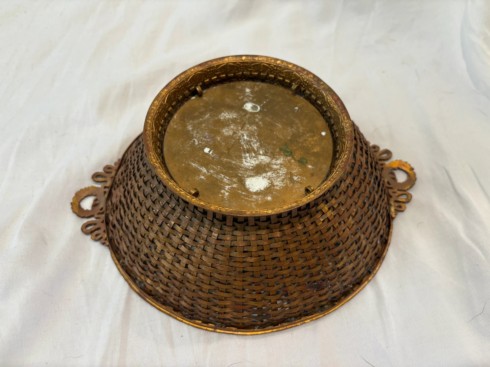 Antique French Dore Bronze Basket With Center Porcelain Plaque - 4