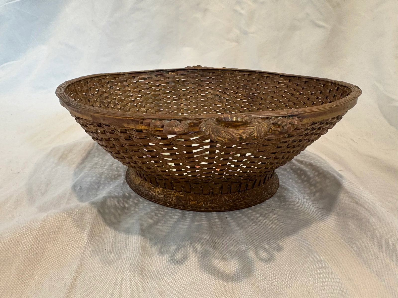 Antique French Dore Bronze Basket With Center Porcelain Plaque - 5