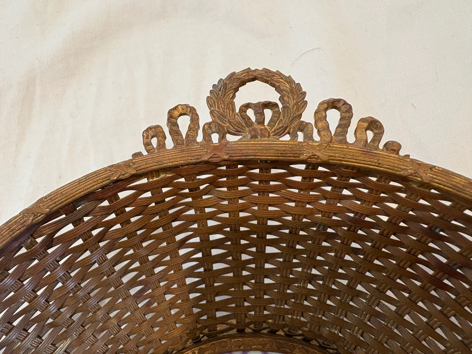 Antique French Dore Bronze Basket With Center Porcelain Plaque - 6