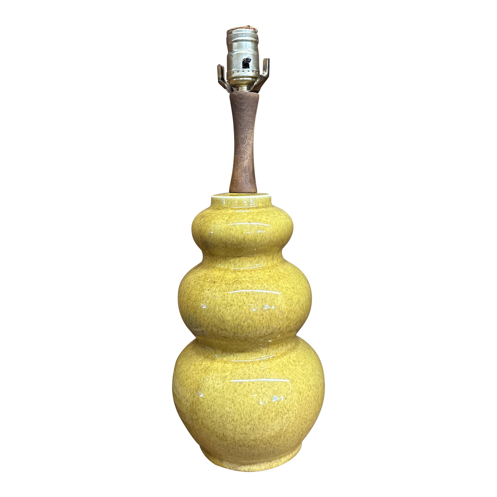 Vintage Gourd Lamp Yellow Ceramic. Perfect Proportion.: Mid century ceramic gourd lamp. Gorgeous yellow glaze. 18" to the top of the light socket-(not including the bulb) no in total length will depend on your harp and shade choice. Original wire ring in
