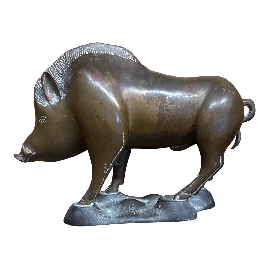 1950s Wild Boar Bronze Sculpture Razor Back Boar: Razor Back Boar - statue. Cast Bronze. 10 inches long - 7 tall. Condition: Alterations: Original Condition Unaltered Imperfections: Some Imperfections Condition Notes: He is good shape - nice Patina-