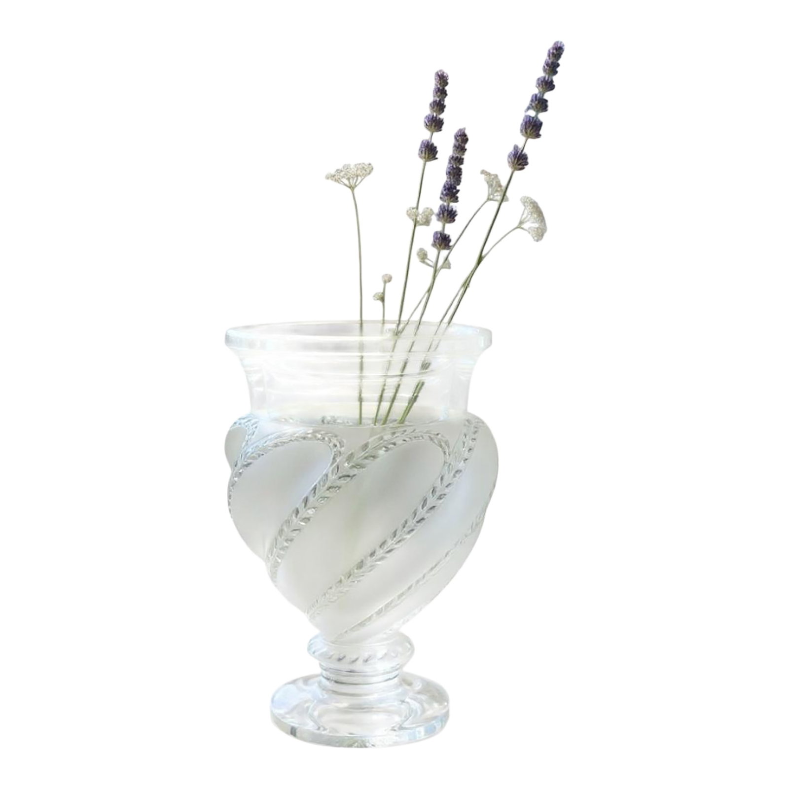 Lalique Ermenonville Frosted Crystal Vase-1950s-France-Leaf Vine-Glass-Bulbous (1 of 8)
