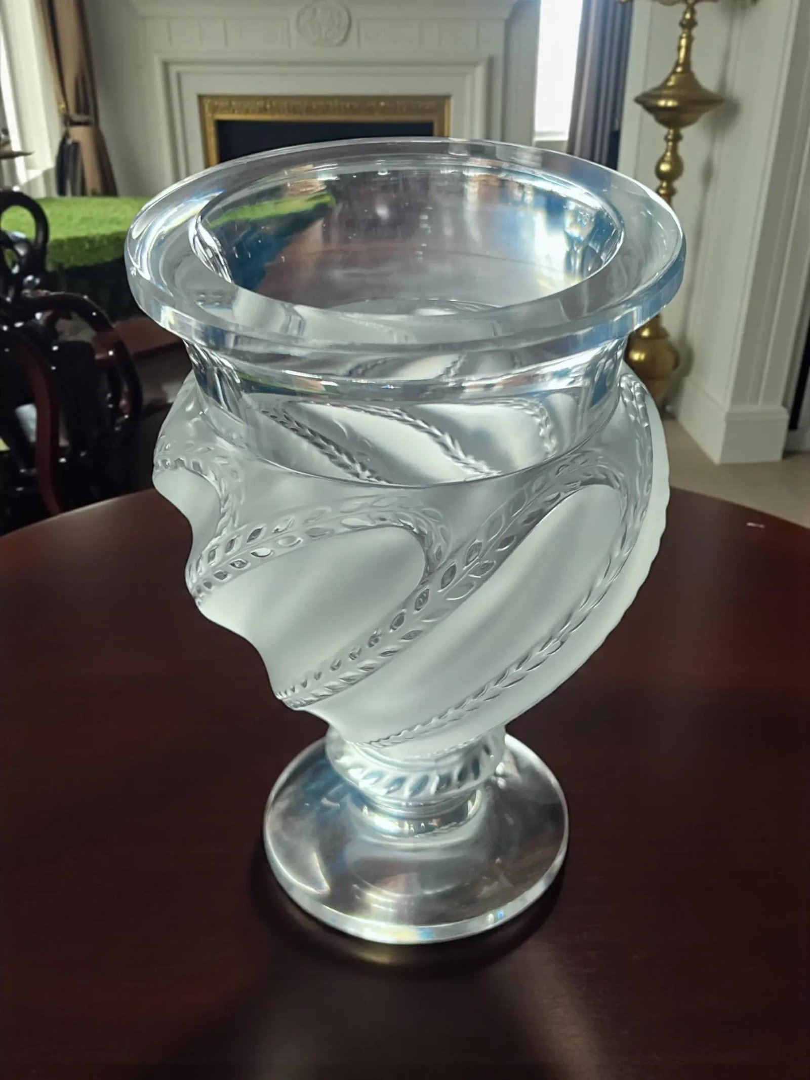 Lalique Ermenonville Frosted Crystal Vase-1950s-France-Leaf Vine-Glass-Bulbous - 4