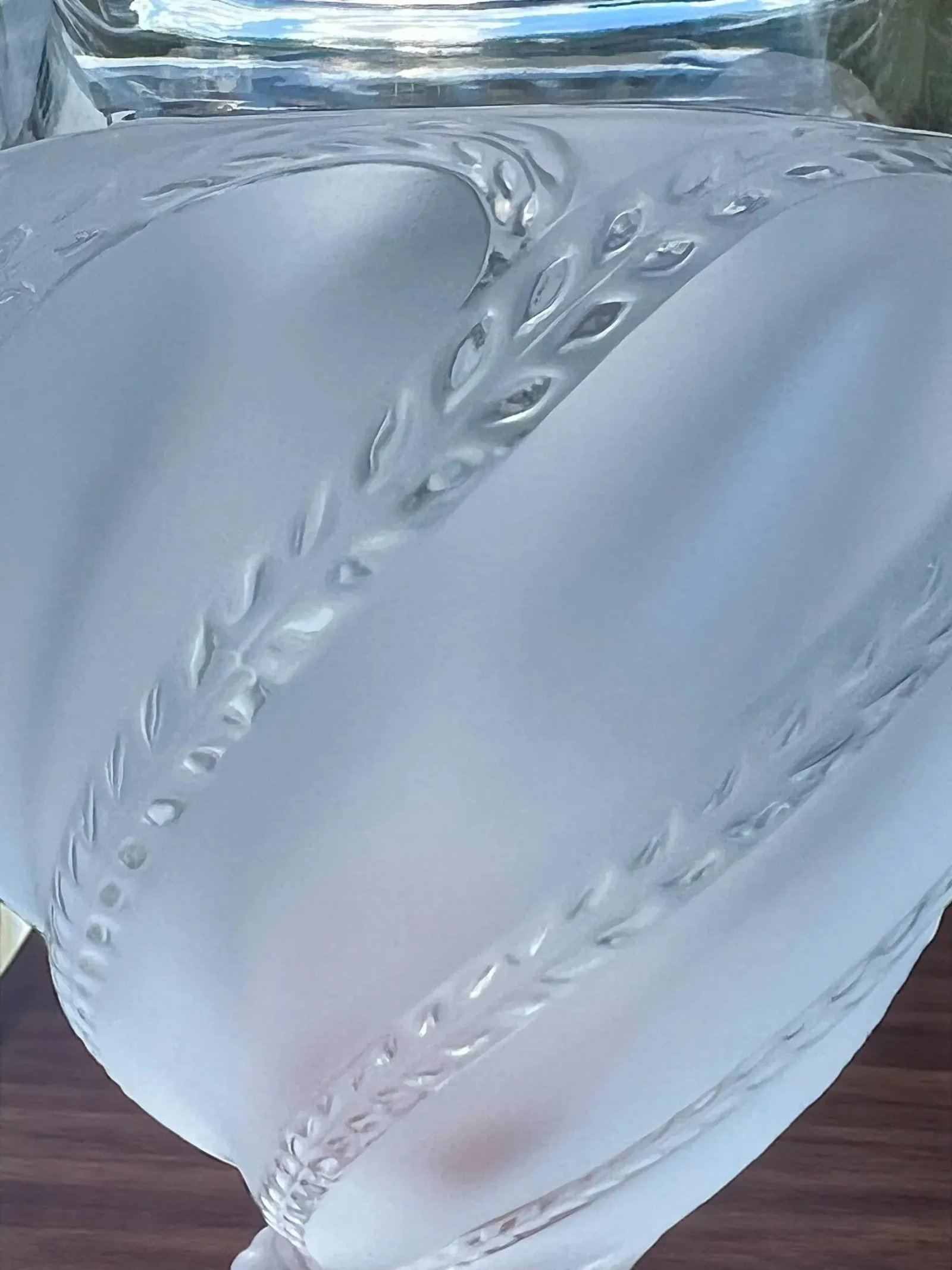 Lalique Ermenonville Frosted Crystal Vase-1950s-France-Leaf Vine-Glass-Bulbous - 5