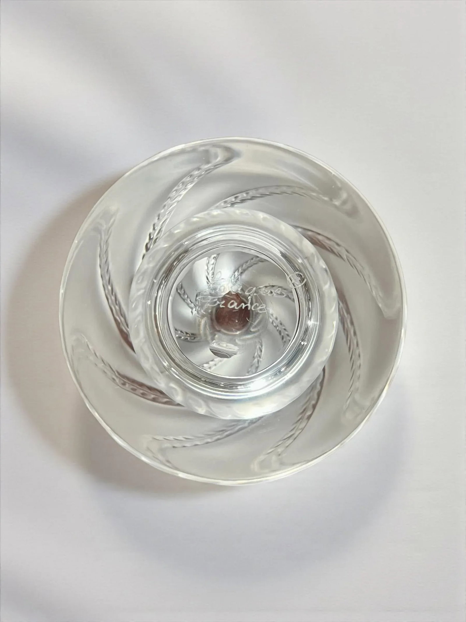 Lalique Ermenonville Frosted Crystal Vase-1950s-France-Leaf Vine-Glass-Bulbous - 7