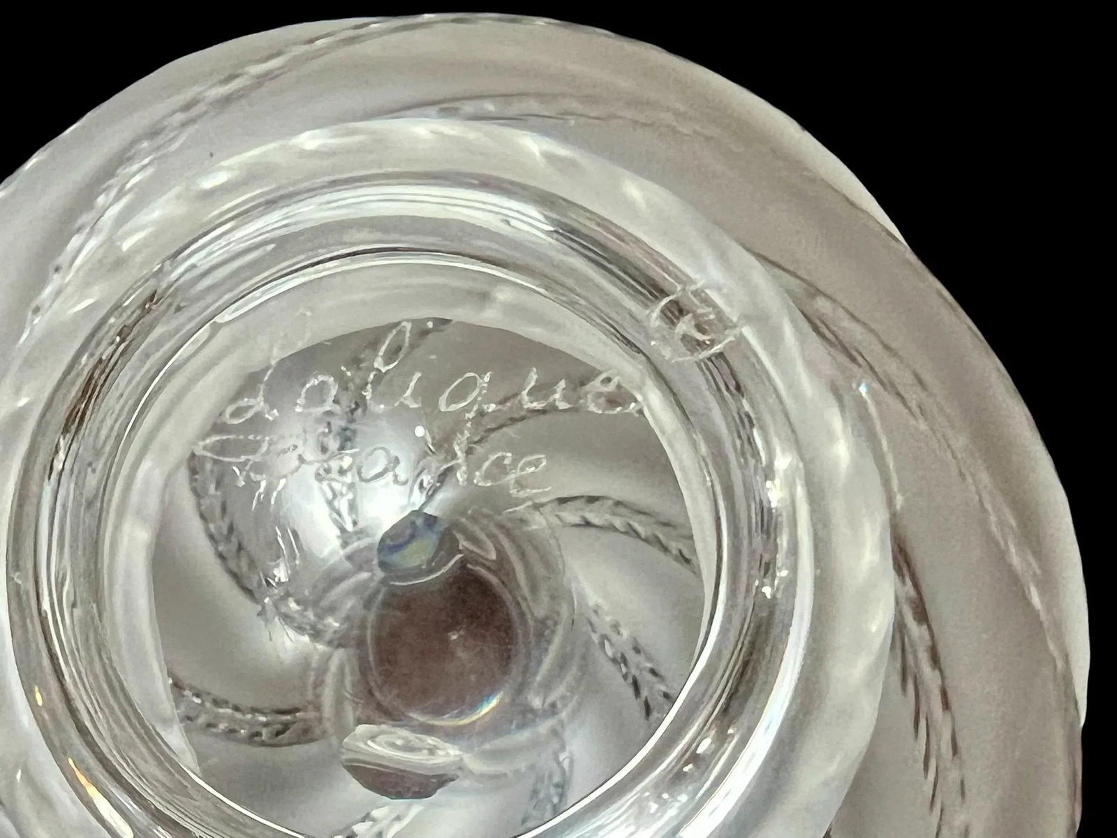 Lalique Ermenonville Frosted Crystal Vase-1950s-France-Leaf Vine-Glass-Bulbous - 8