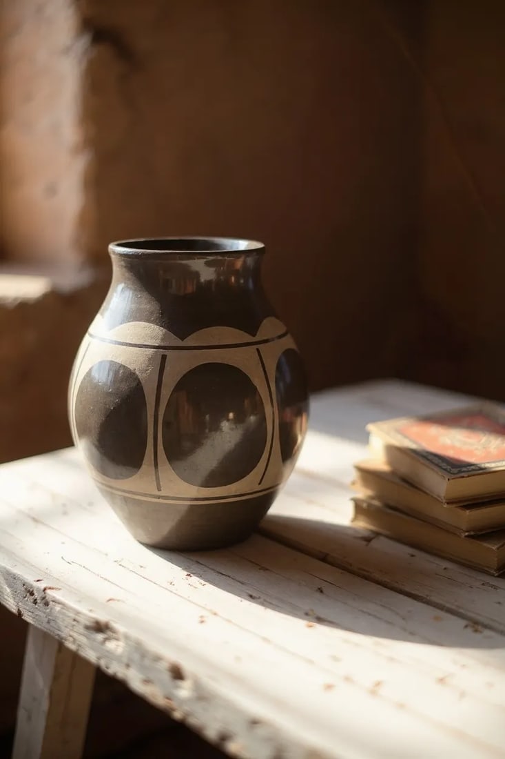 D Aguilar Blackware Pueblo Pottery Vase-Southwestern-New Mexico-Native American - 3