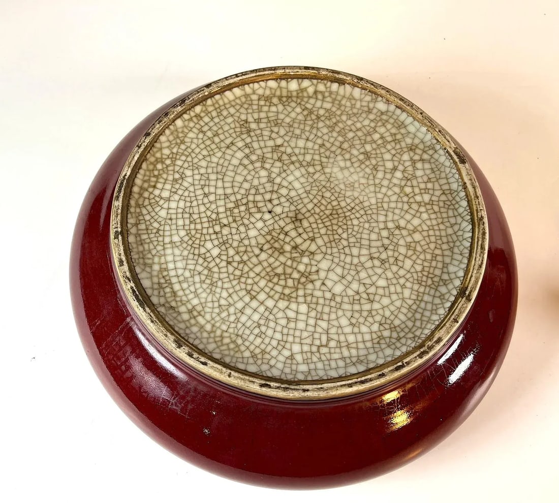 Antique Chinese Oxblood Glaze Porcelain Bulb Bowl on a Wood Stand - 8