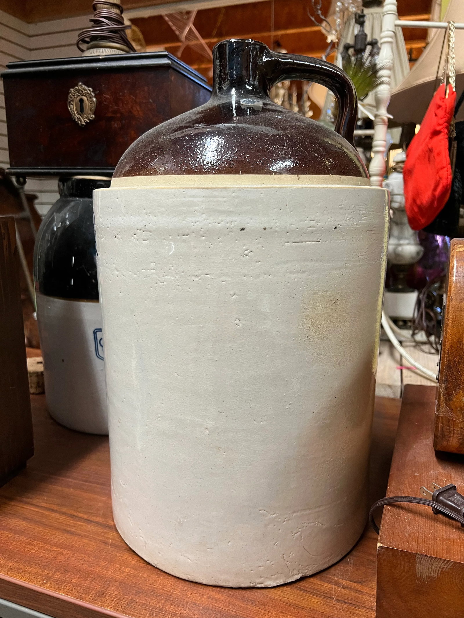 Antique Stoneware Crock /Jug With Blue Clover 5 Gallon - 4