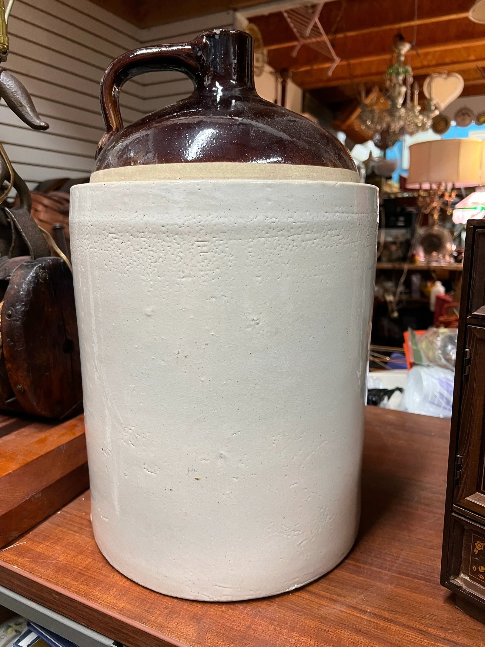Antique Stoneware Crock /Jug With Blue Clover 5 Gallon - 6