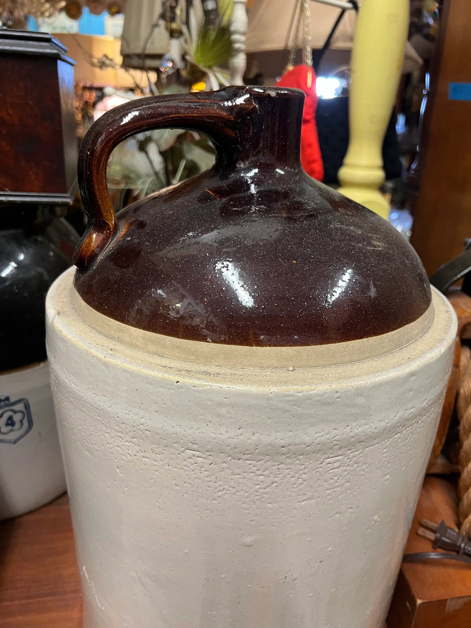 Antique Stoneware Crock /Jug With Blue Clover 5 Gallon - 7