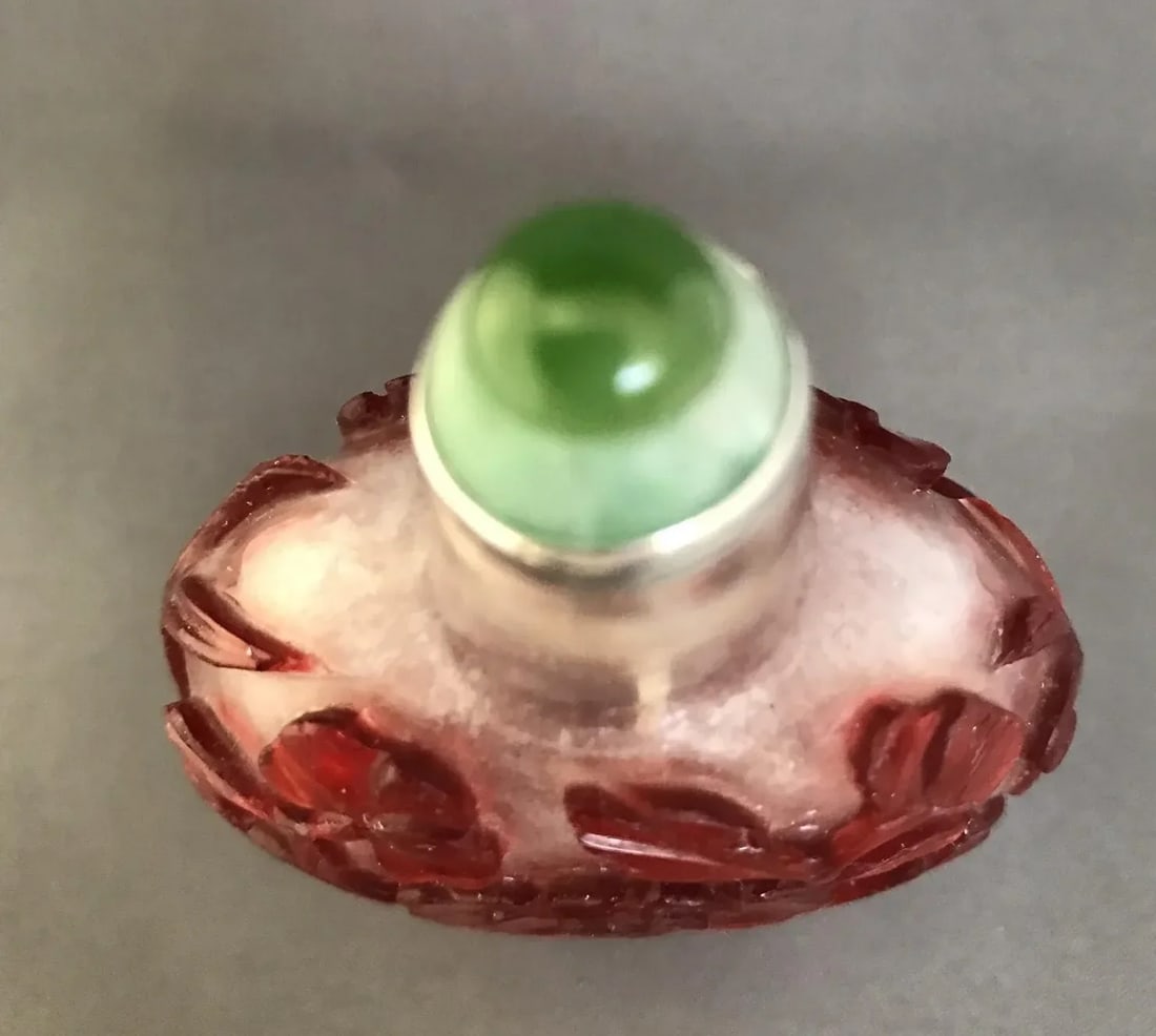 Antique Beijing Glass With Red Glass Overlay in Floral Motifs and Custom Made Stopper - 7
