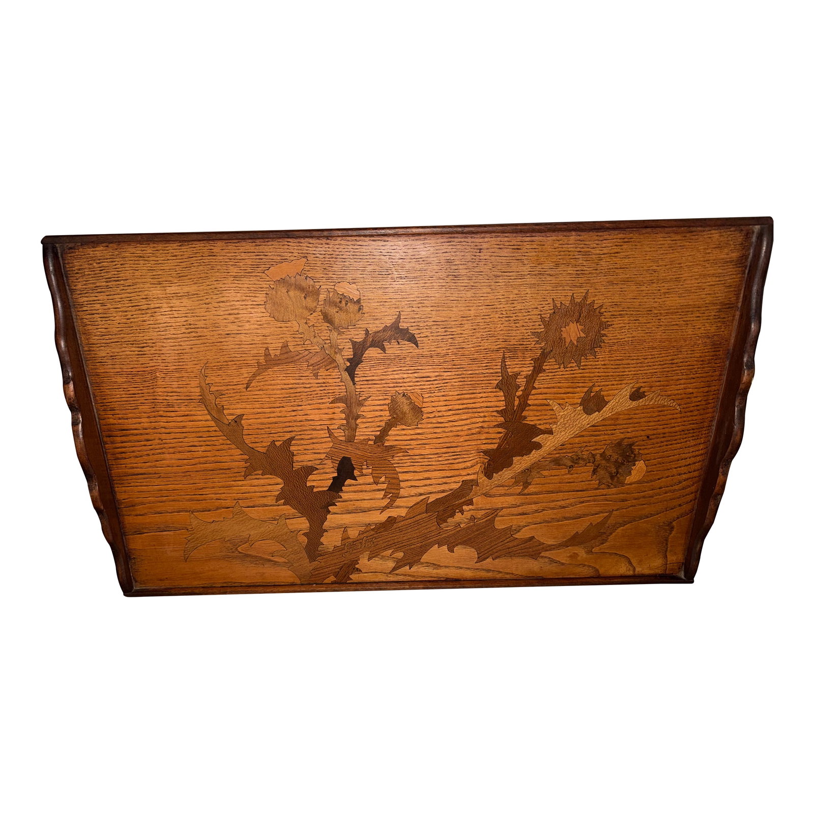 Late 19th Century Galle Inlaid Art Nouveau Tray Featuring Thistles (1 of 15)