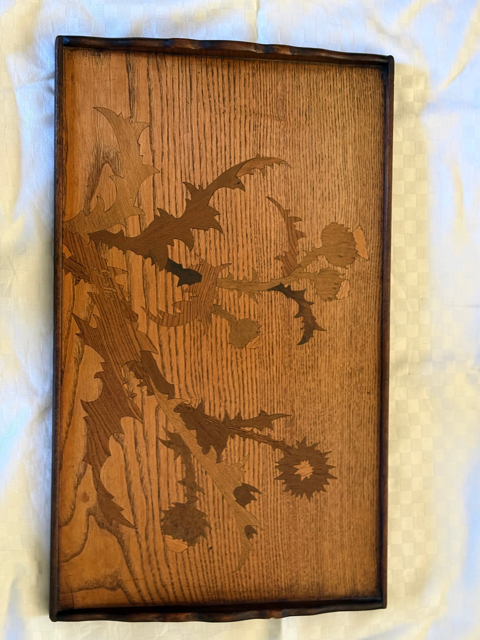 Late 19th Century Galle Inlaid Art Nouveau Tray Featuring Thistles - 2