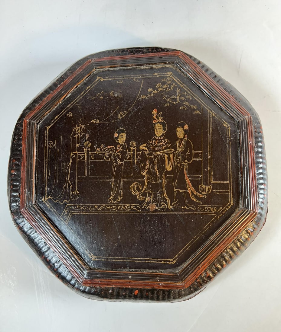 Antique Chinese Black and Red Lacquer Basket - 10