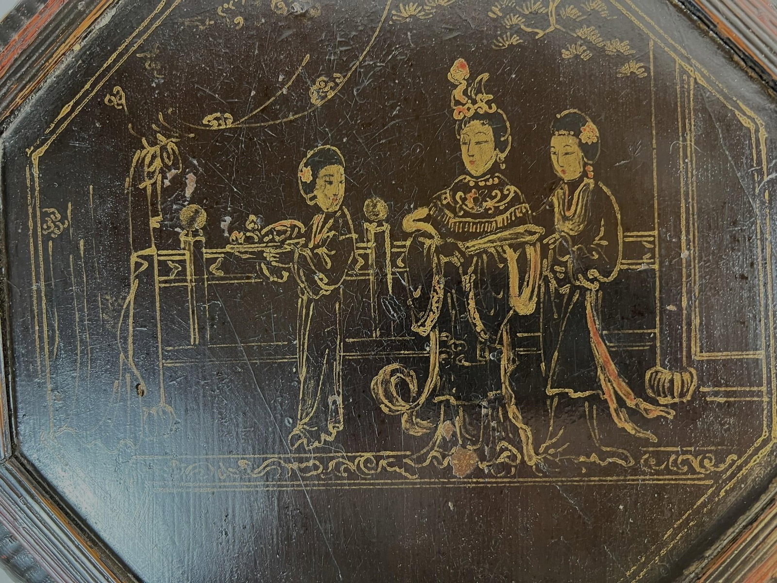 Antique Chinese Black and Red Lacquer Basket - 11