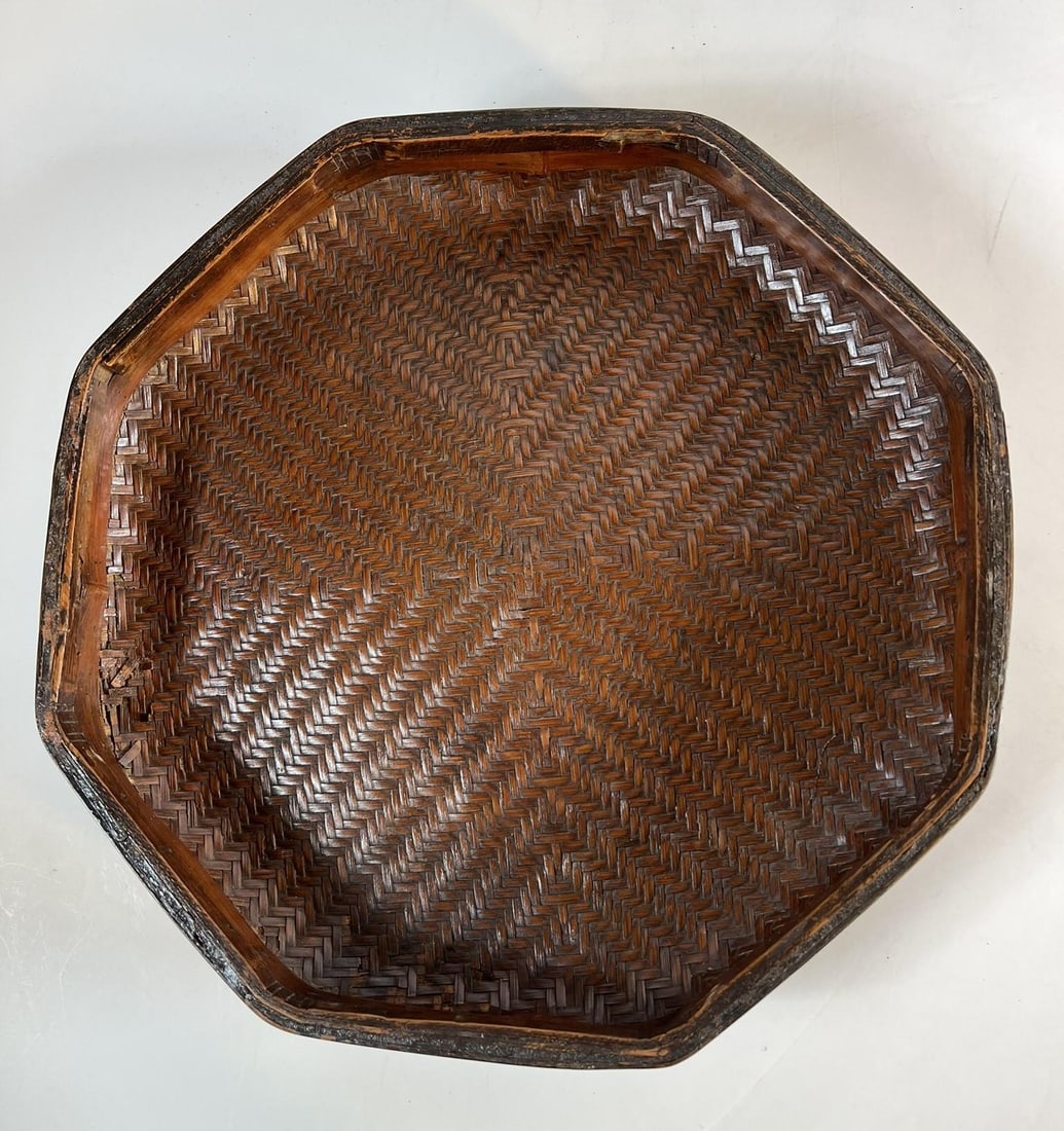 Antique Chinese Black and Red Lacquer Basket - 13