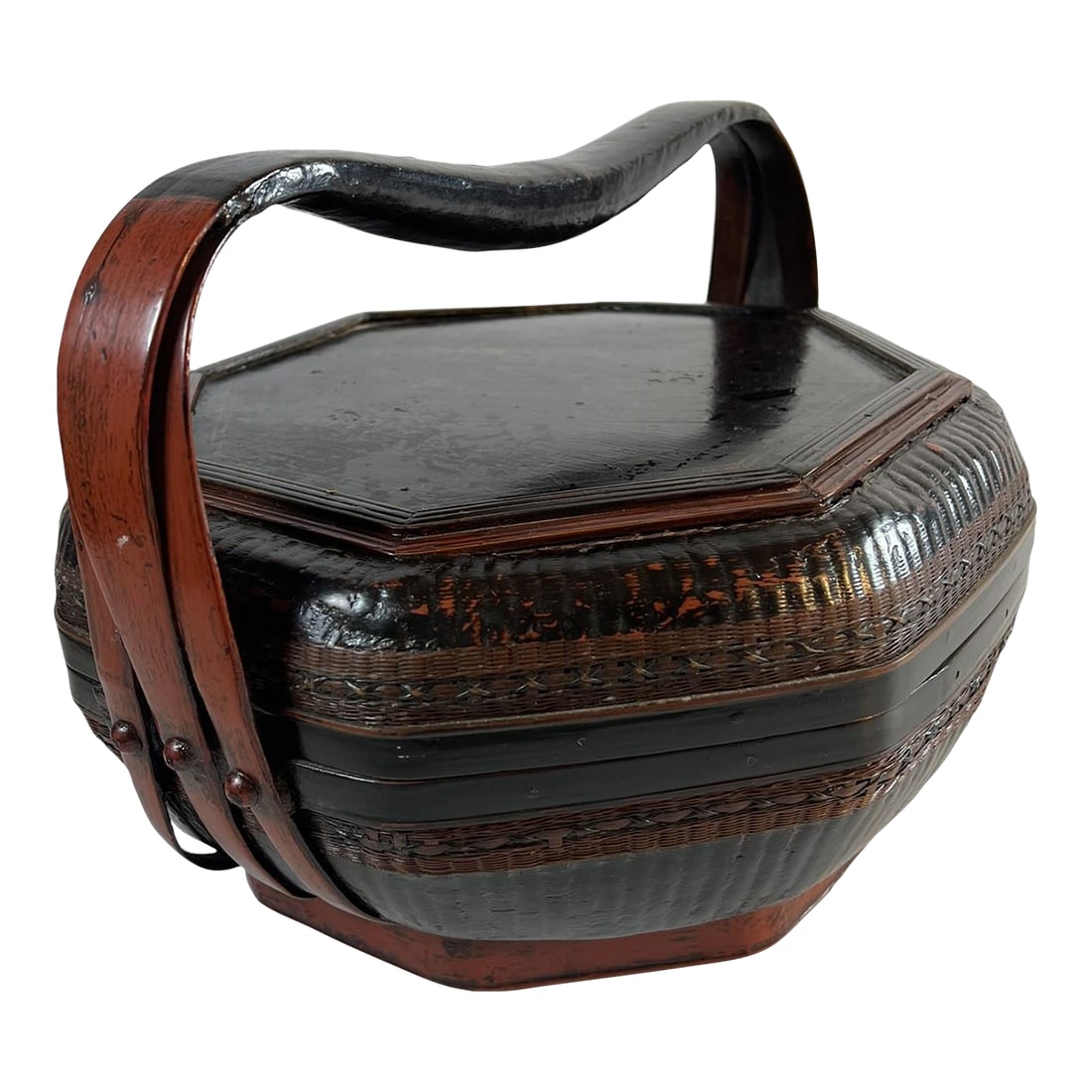 Antique Chinese Black and Red Lacquer Basket (1 of 13)
