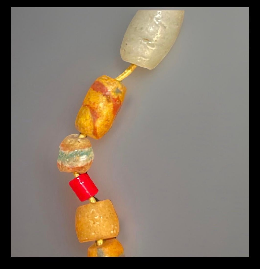19th Century African Sandcast Glass Bead Bracelet With Trade Beads - 2
