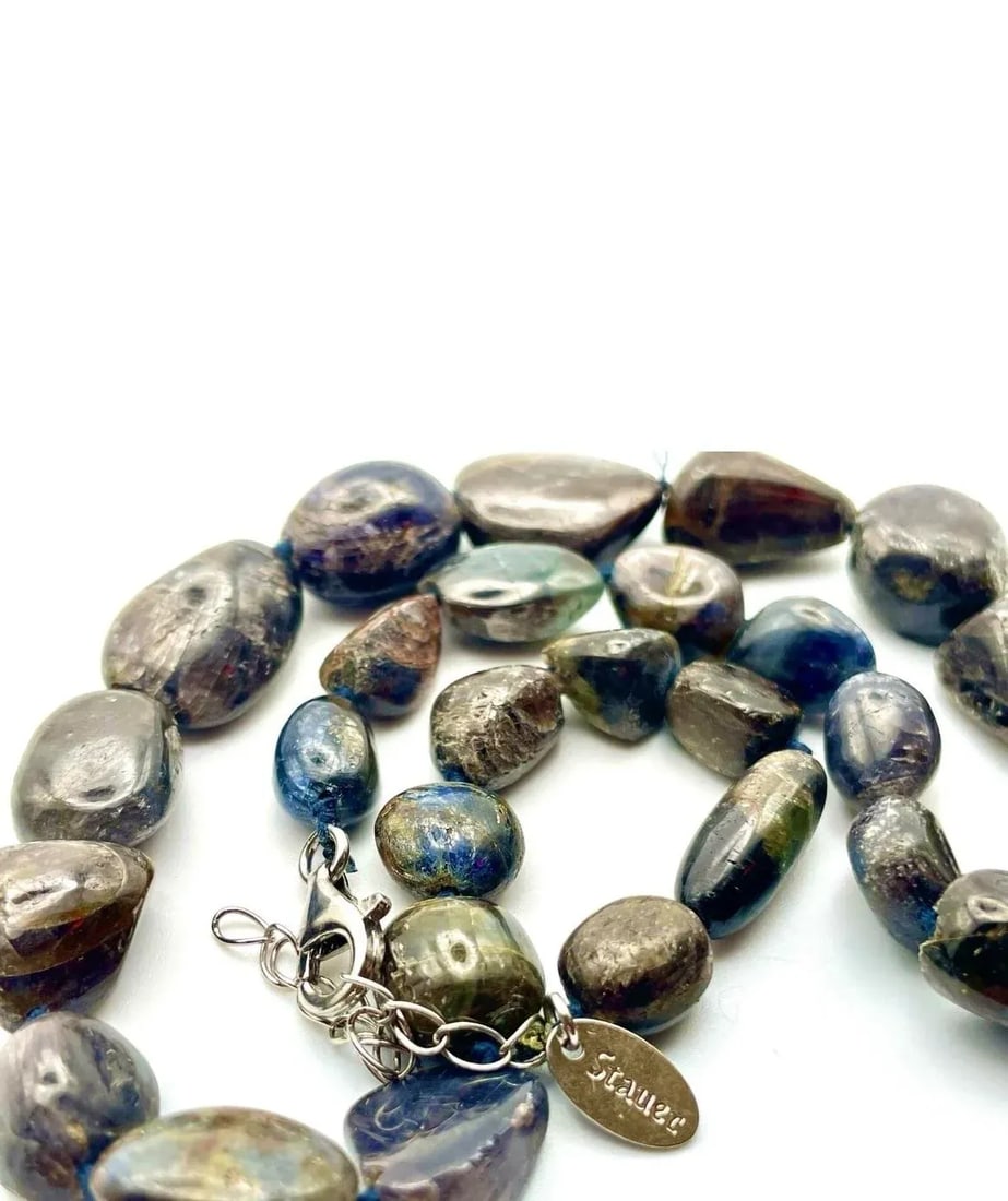Gemstone Necklace Raw Saphire Deep Purples, Blues & Reds, Sterling Silver Clasp. - 2