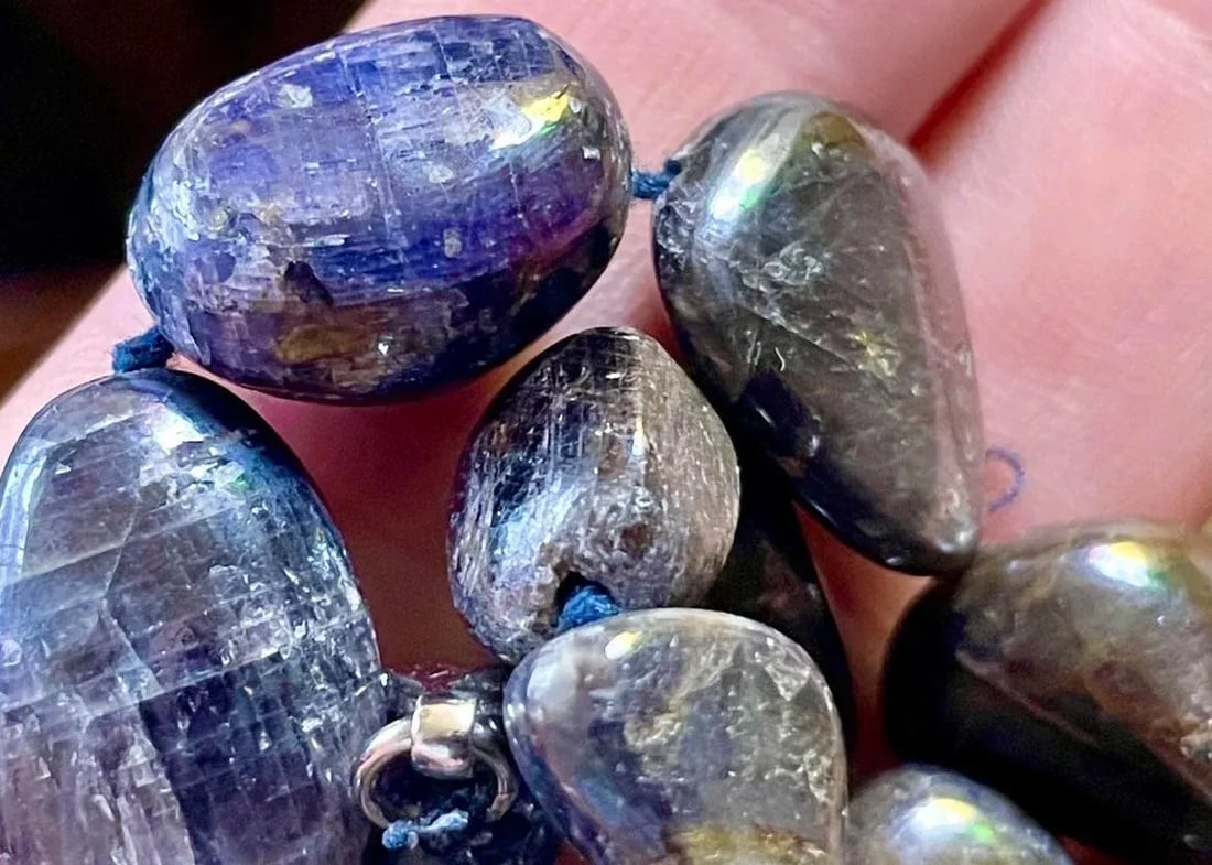Gemstone Necklace Raw Saphire Deep Purples, Blues & Reds, Sterling Silver Clasp. - 3