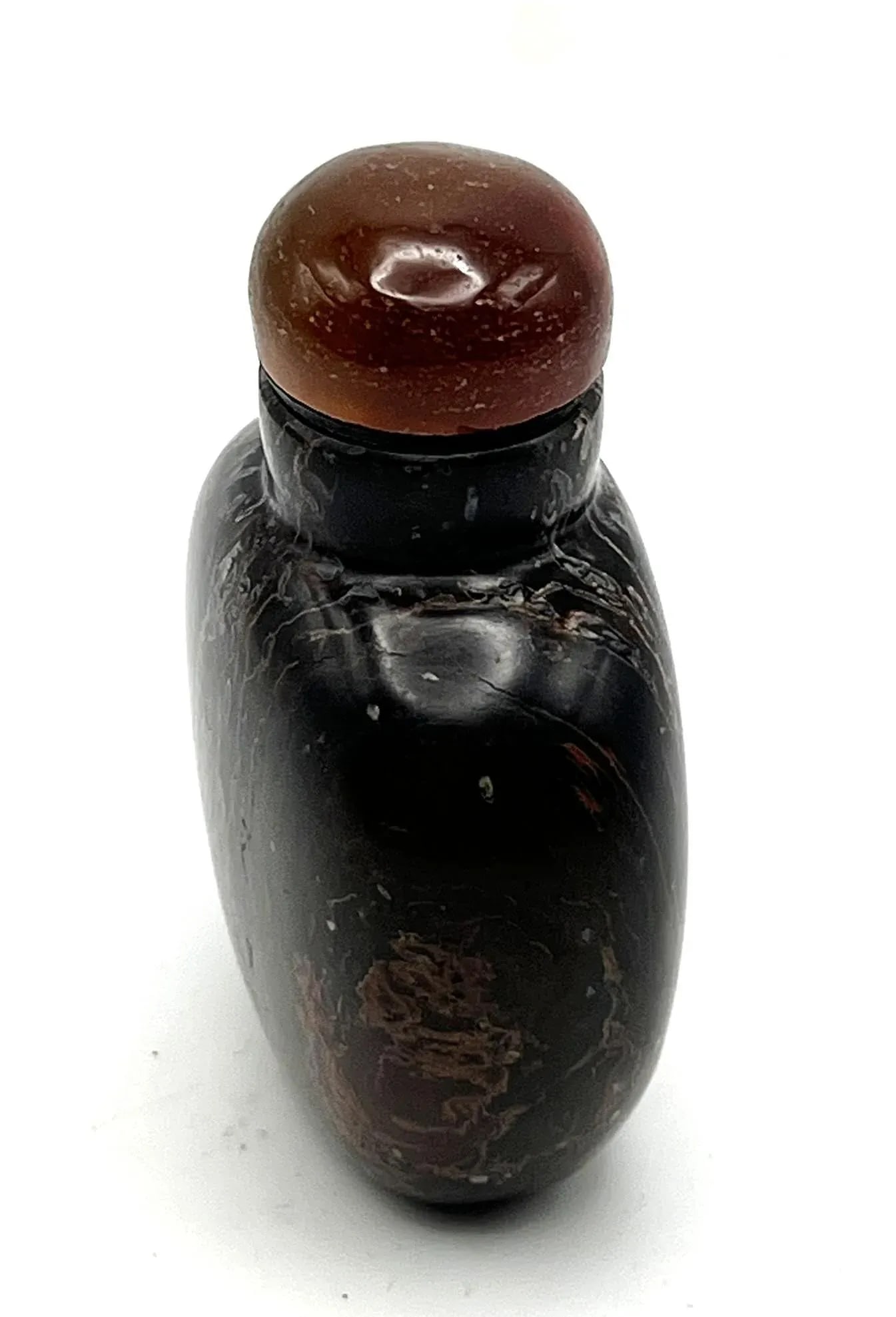 Vintage Black Agate Snuff Bottle With Striations - 4
