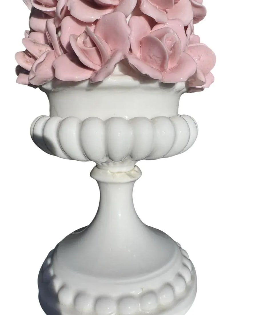 Vintage Porcelain Capodimonte Style Floral Rose Lamp - 4