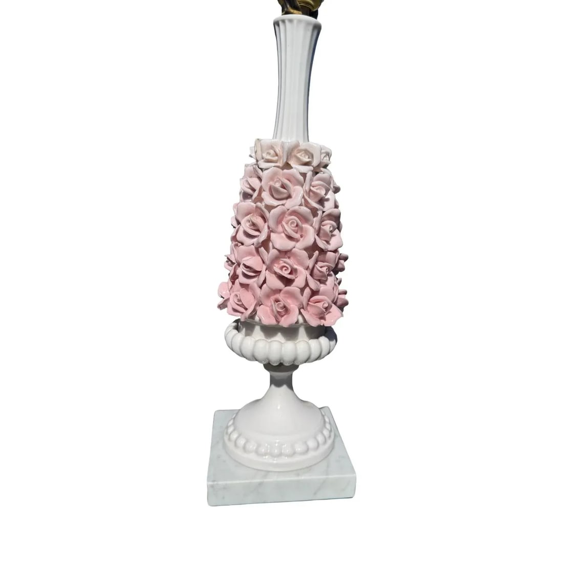 Vintage Porcelain Capodimonte Style Floral Rose Lamp - 5