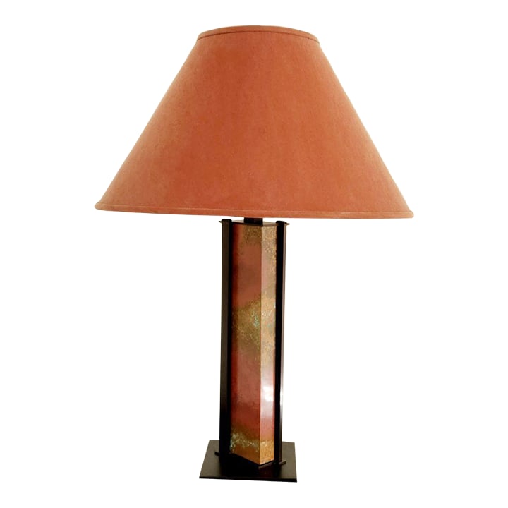 Hubbardton Forge - Elements Sierra Patina Model: This is a beautiful low key vintage classic design from Hubbardton Forge. Three-way lamp. Discontinued and memorable classic from their Elements Sierra line. Copper and iron Rust shade Height ~ 27"