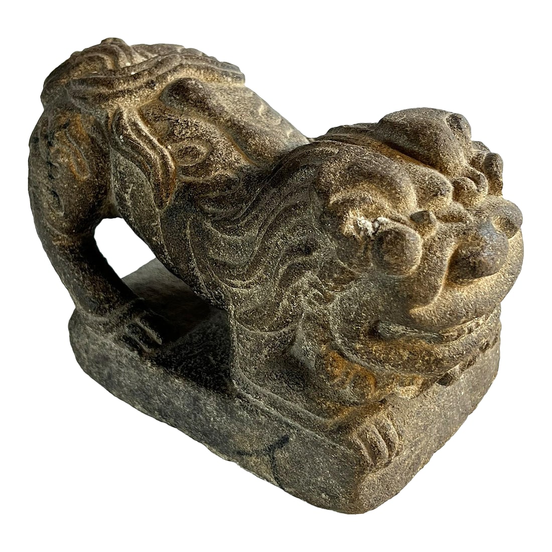 Antique Stone Lion Paper Weight: I have always liked stone lions and have done some research on them. The earliest images of lions are found in Buddhist stone steles, two lions, situated on th e front of the sculpture, one on each