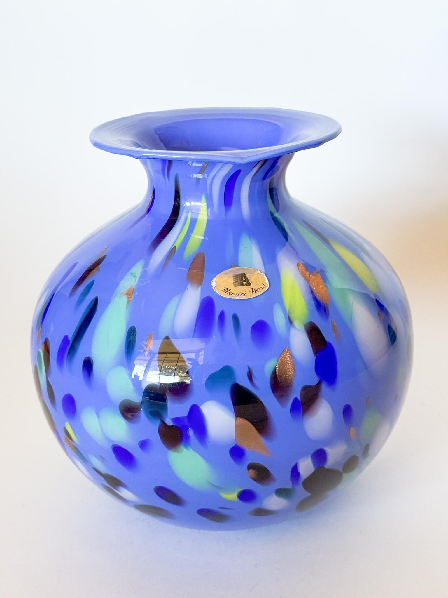 Mid Century Studio Azzurra Maestri Vetrai Italy Mouth Blown Art Glass Vase - 2