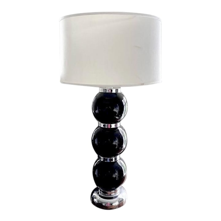 Mid Century George Kovacs Black Ceramic and Chrome Stacked Table Lamp: Trust Reposed NY as an 8 time super seller (all the years that the platform has awarded the honor,) with high end buyer feedback. We attempt to communicate our antique and vintage products in an