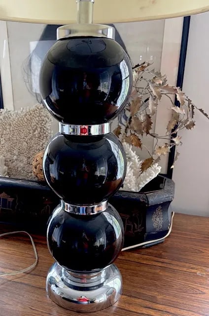 Mid Century George Kovacs Black Ceramic and Chrome Stacked Table Lamp - 3