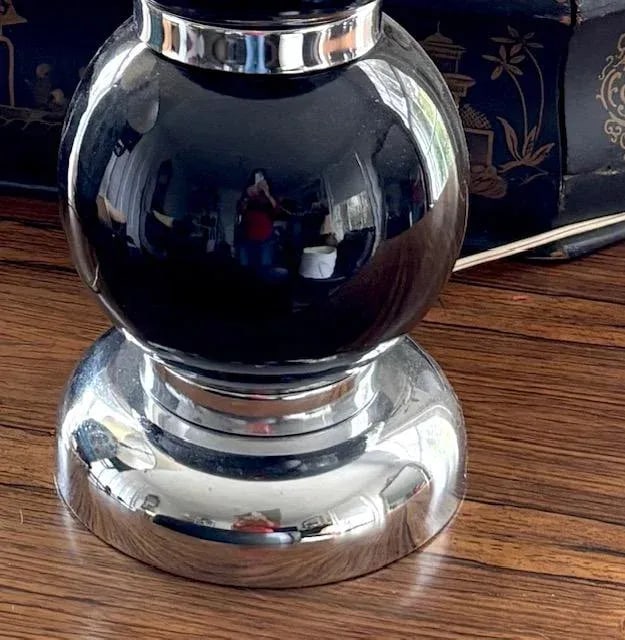Mid Century George Kovacs Black Ceramic and Chrome Stacked Table Lamp - 5