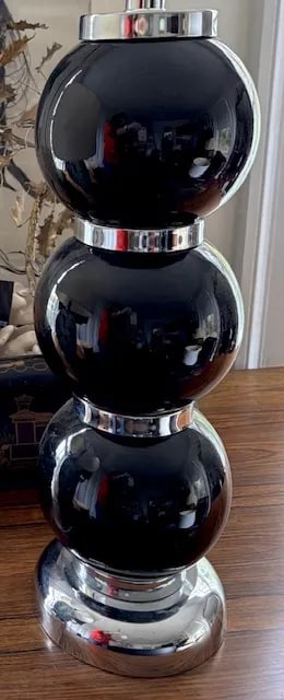 Mid Century George Kovacs Black Ceramic and Chrome Stacked Table Lamp - 7