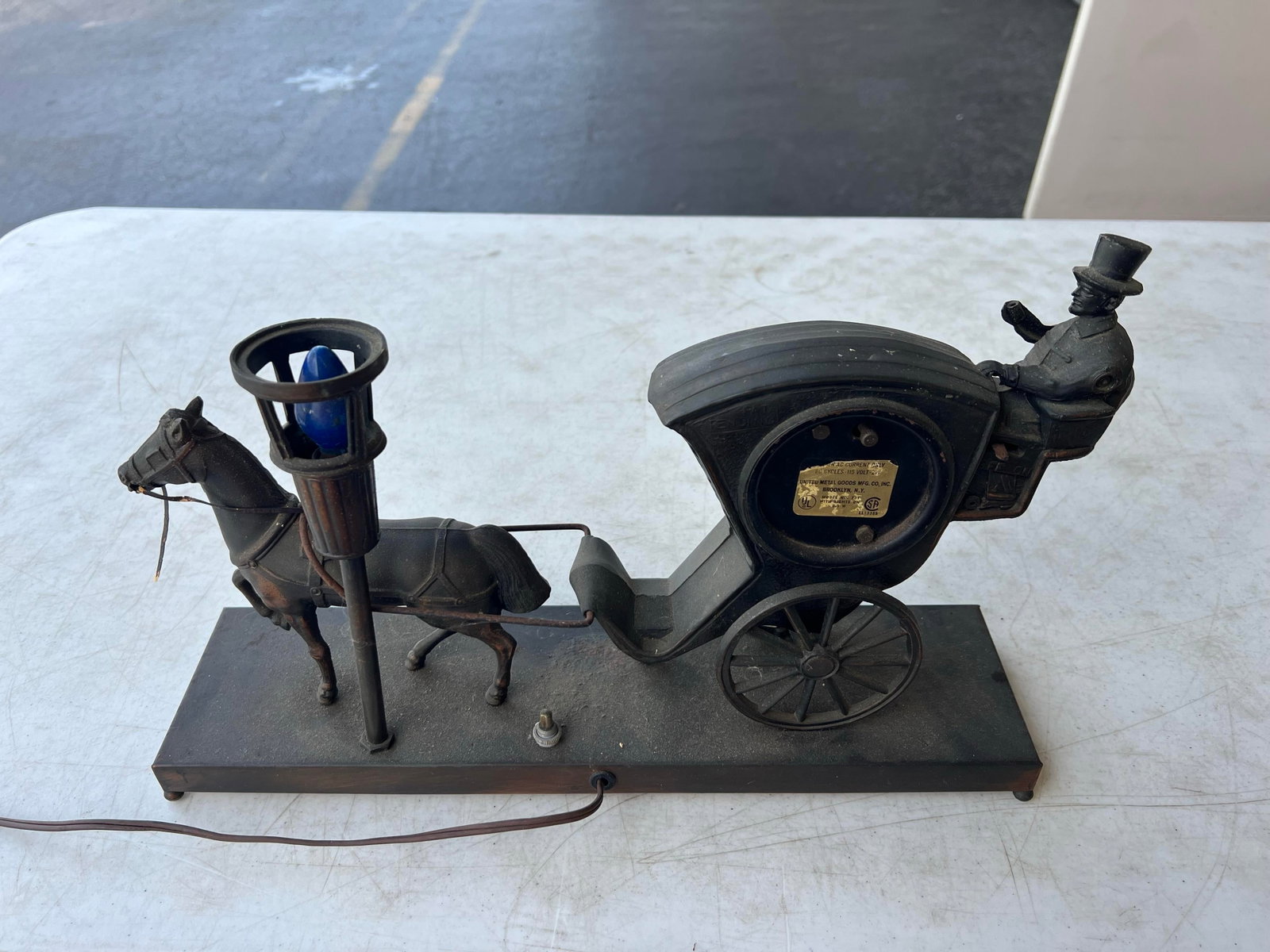 Vintage United Metal Goods Horse Carriage Clock & Lamp - 5