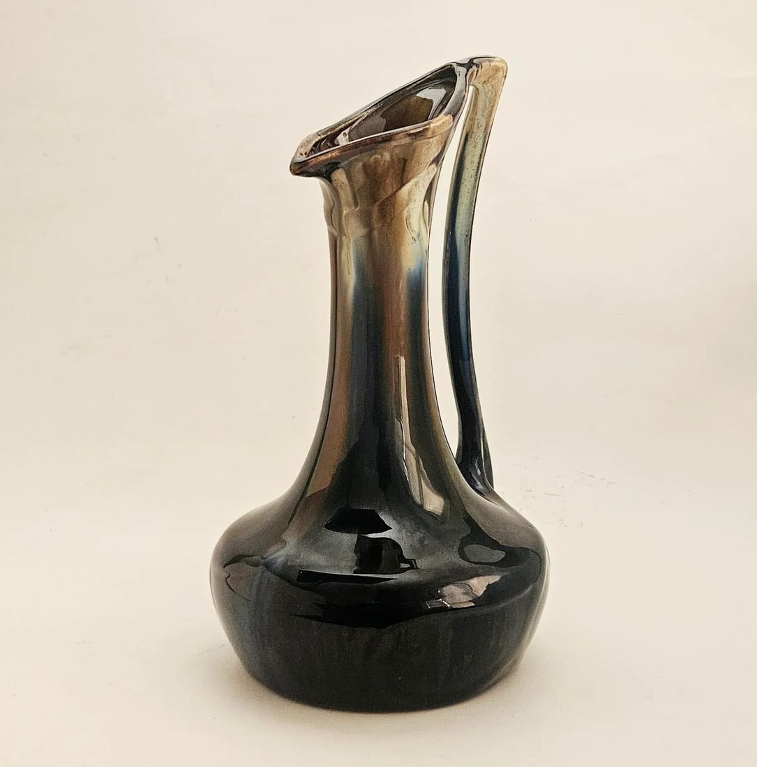 Early 20th Century Art Nouveau High Gloss Glazed Pottery Pitcher Attributed to Faiencerie De Thulin - 11