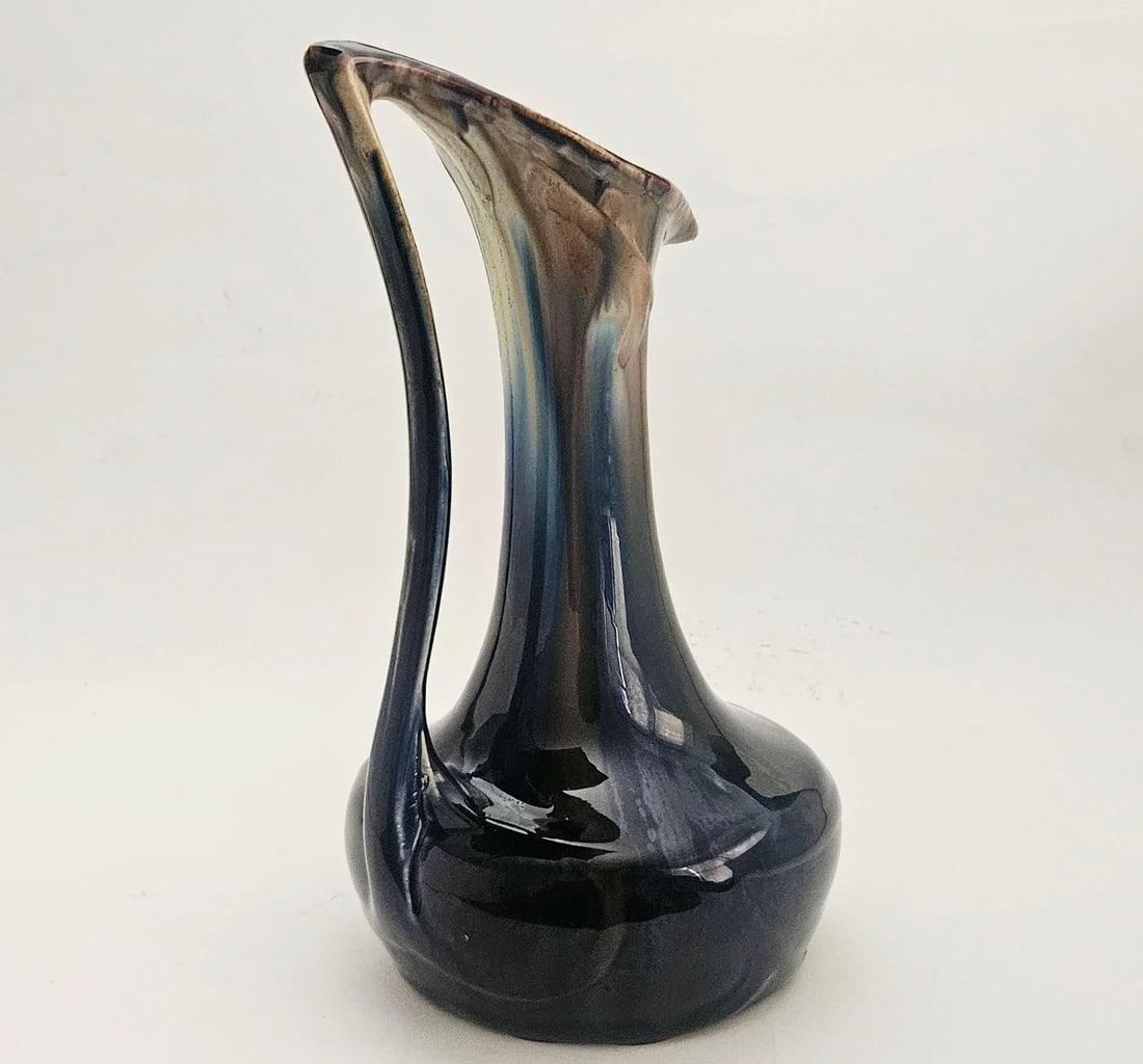 Early 20th Century Art Nouveau High Gloss Glazed Pottery Pitcher Attributed to Faiencerie De Thulin - 2