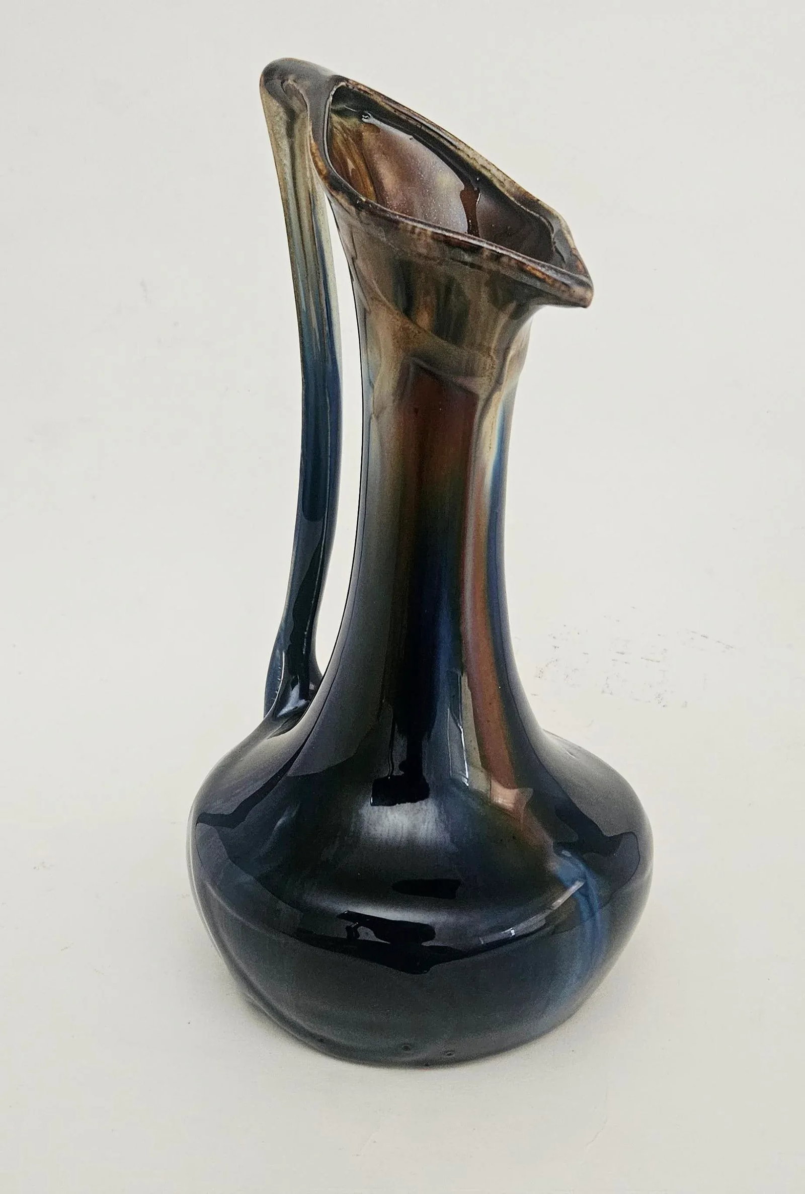 Early 20th Century Art Nouveau High Gloss Glazed Pottery Pitcher Attributed to Faiencerie De Thulin - 4