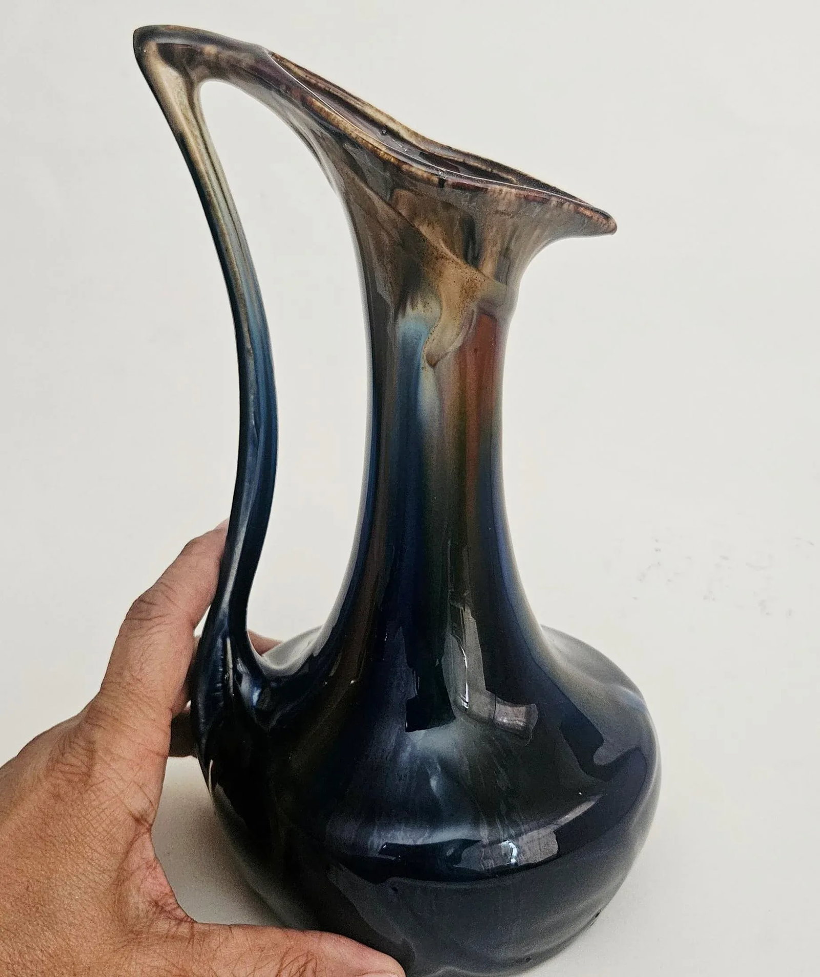 Early 20th Century Art Nouveau High Gloss Glazed Pottery Pitcher Attributed to Faiencerie De Thulin - 5