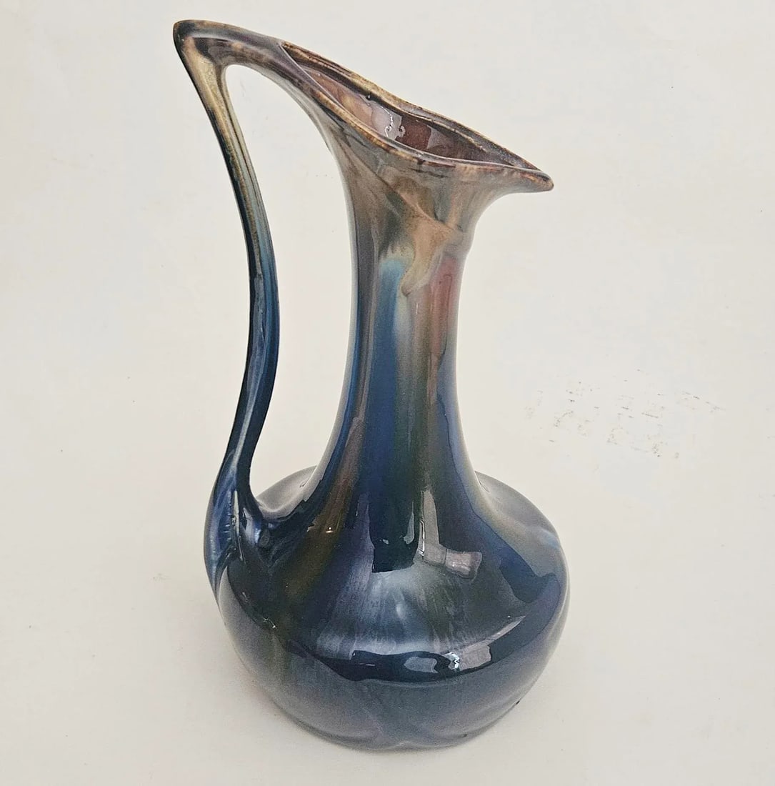 Early 20th Century Art Nouveau High Gloss Glazed Pottery Pitcher Attributed to Faiencerie De Thulin - 6