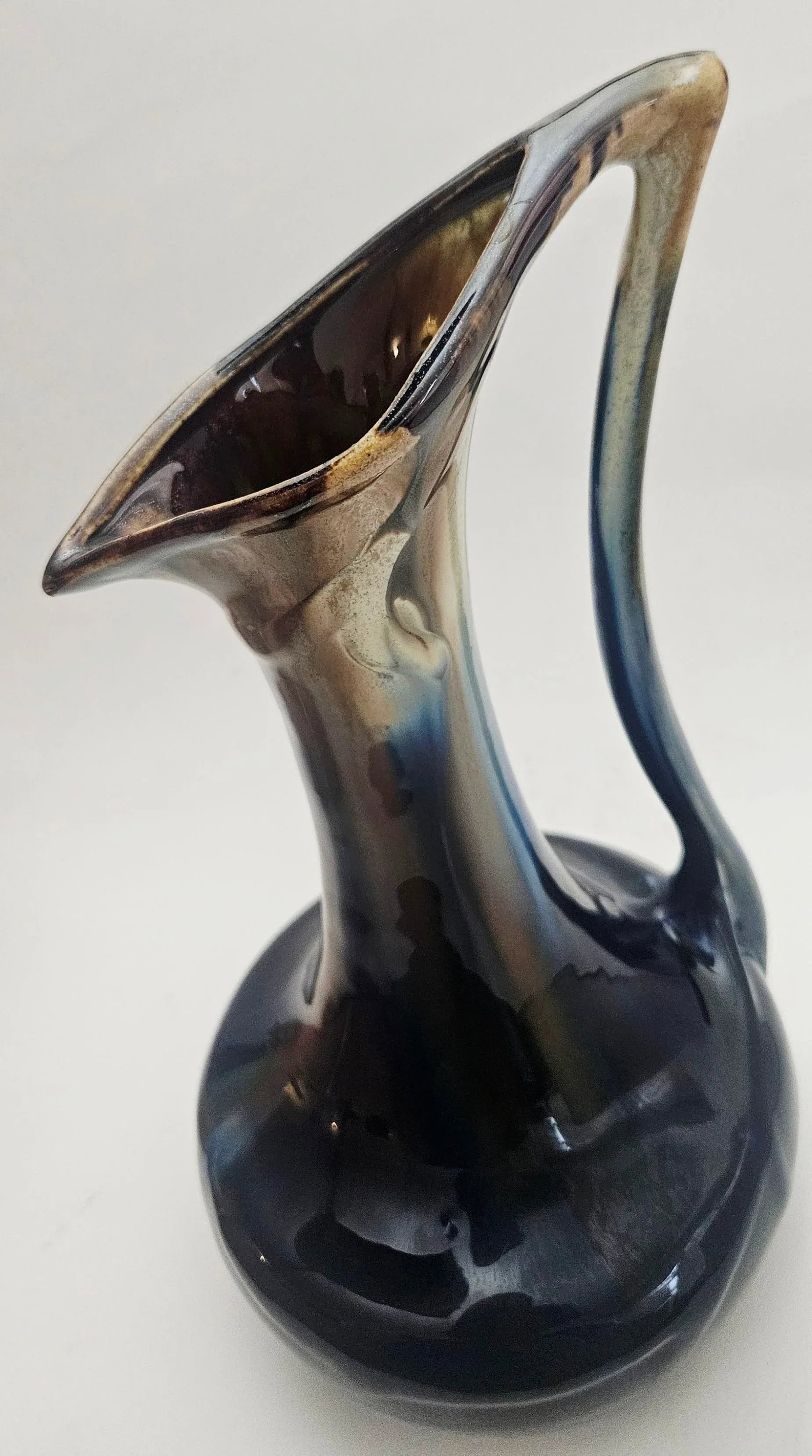 Early 20th Century Art Nouveau High Gloss Glazed Pottery Pitcher Attributed to Faiencerie De Thulin - 8