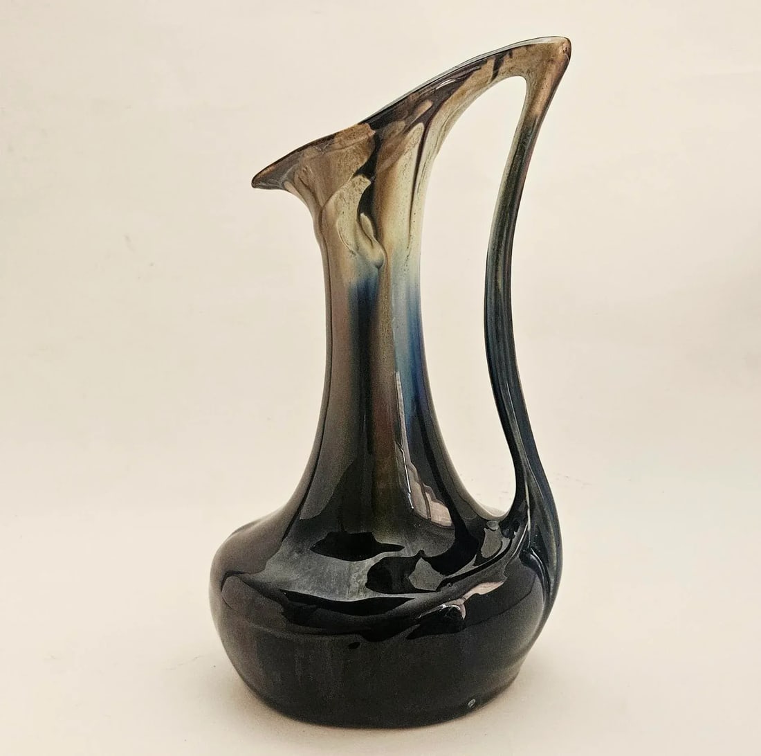 Early 20th Century Art Nouveau High Gloss Glazed Pottery Pitcher Attributed to Faiencerie De Thulin - 9