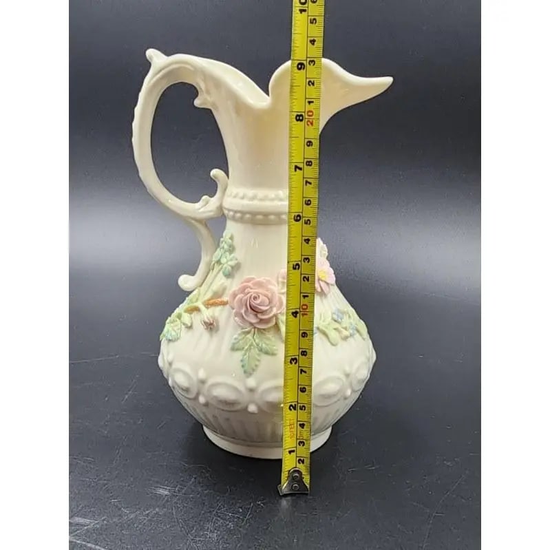 Late 20th Century Large 9" Vintage Belleek Aberdeen Ewer W/ Applied Flowers - 13