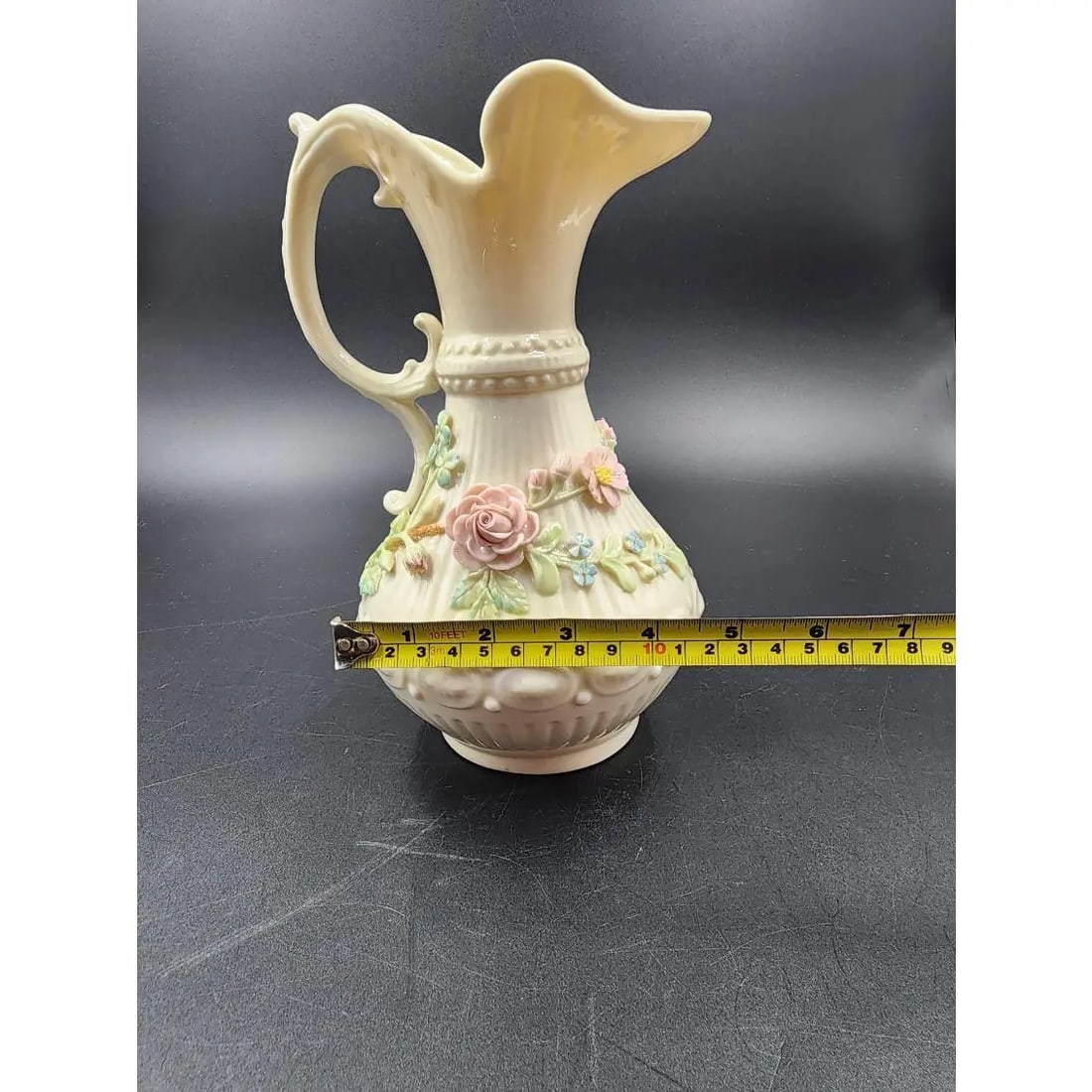 Late 20th Century Large 9" Vintage Belleek Aberdeen Ewer W/ Applied Flowers - 14
