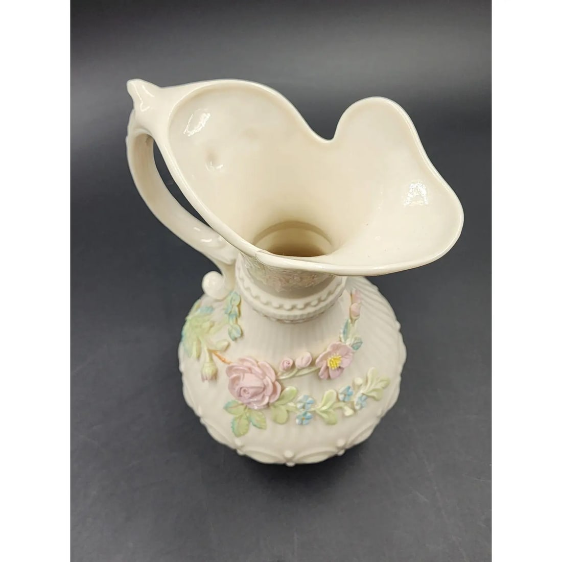 Late 20th Century Large 9" Vintage Belleek Aberdeen Ewer W/ Applied Flowers - 17