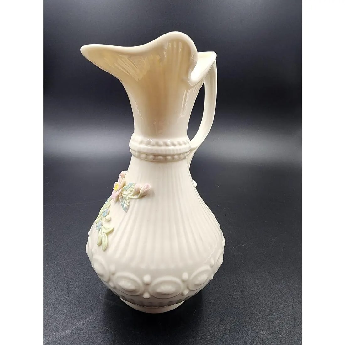 Late 20th Century Large 9" Vintage Belleek Aberdeen Ewer W/ Applied Flowers - 5