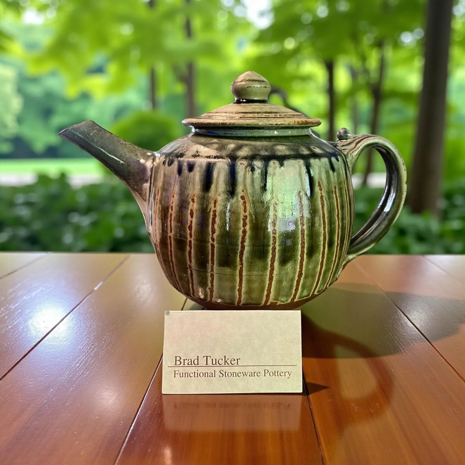 1990s Brad Tucker Cedar Creek Pottery Teapot-Seagrove NC-Green Ash Glaze-Art Studio - 12