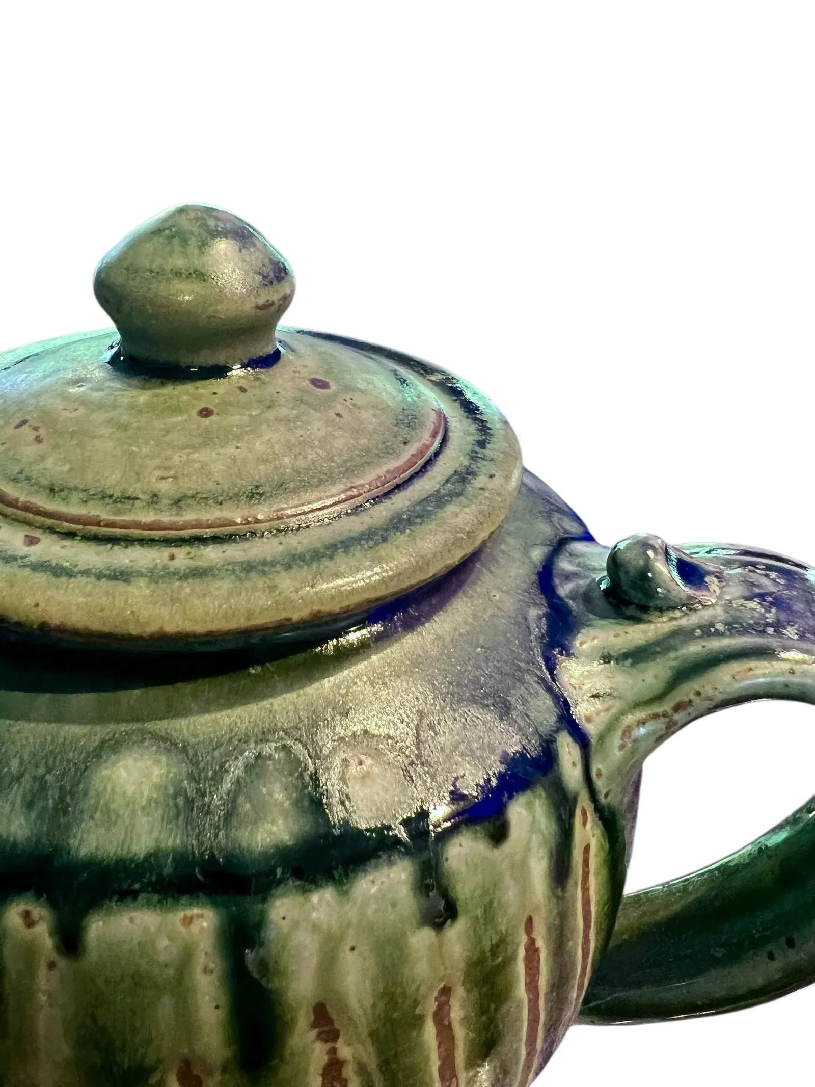1990s Brad Tucker Cedar Creek Pottery Teapot-Seagrove NC-Green Ash Glaze-Art Studio - 7
