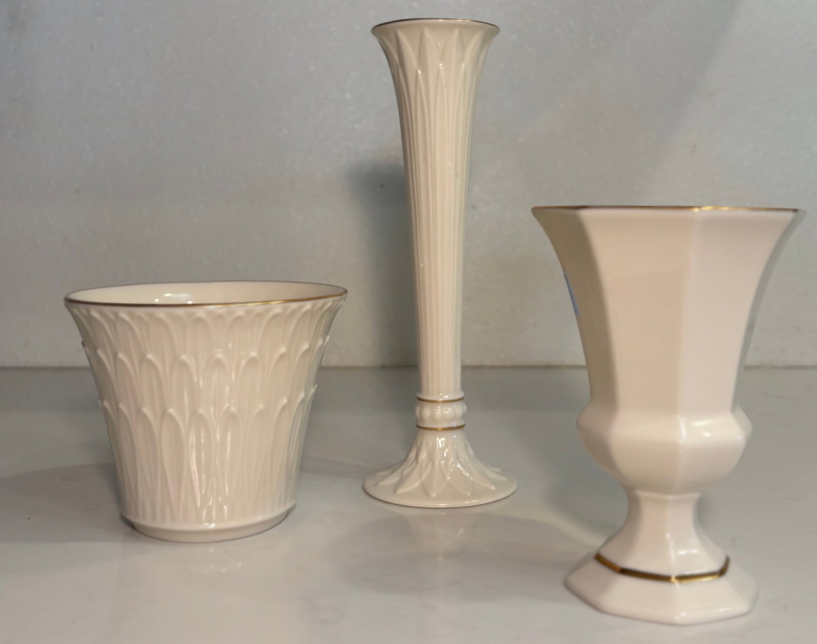 Hollywood Regency Lenox Ivory and Gold Vase Curation- Set of 3 - 2